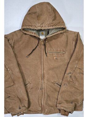 Carhartt J141 BRN Full Zip Sherpa Lined Canvas Chore Work Coat Jacket Men's 2XL